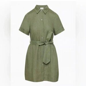 Aritzia Wilfred Eleta Linen Mini Dress Moss Green Size Small